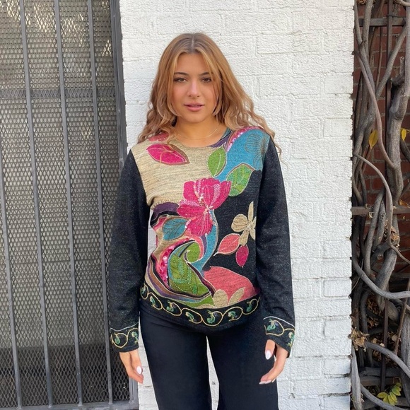 Vintage nancy bolen city girl beaded long sleeve top size L / fits size s-L - Picture 4 of 6